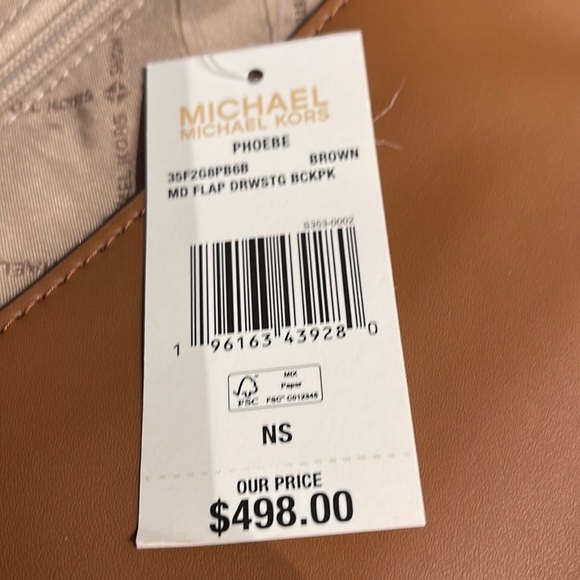 Michael Kors Phoebe 35F2G8PB2B Flap Drawstring Backpack 
Brown Signature 
NWT - Picture 11 of 16